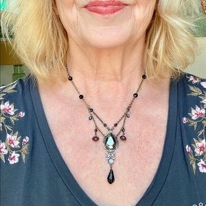 Cookie Lee Victorian Style Grey, Black & Clear Genuine Crystal Pendant Necklace